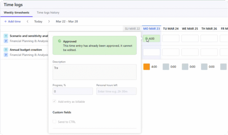 Tracking Approval Log Multi-step time log approvals: Better control over time tracking